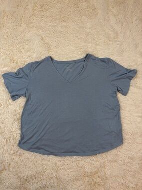 Blue Shimmer Top. Anthropologie V-Neck Tee Short Sleeve.